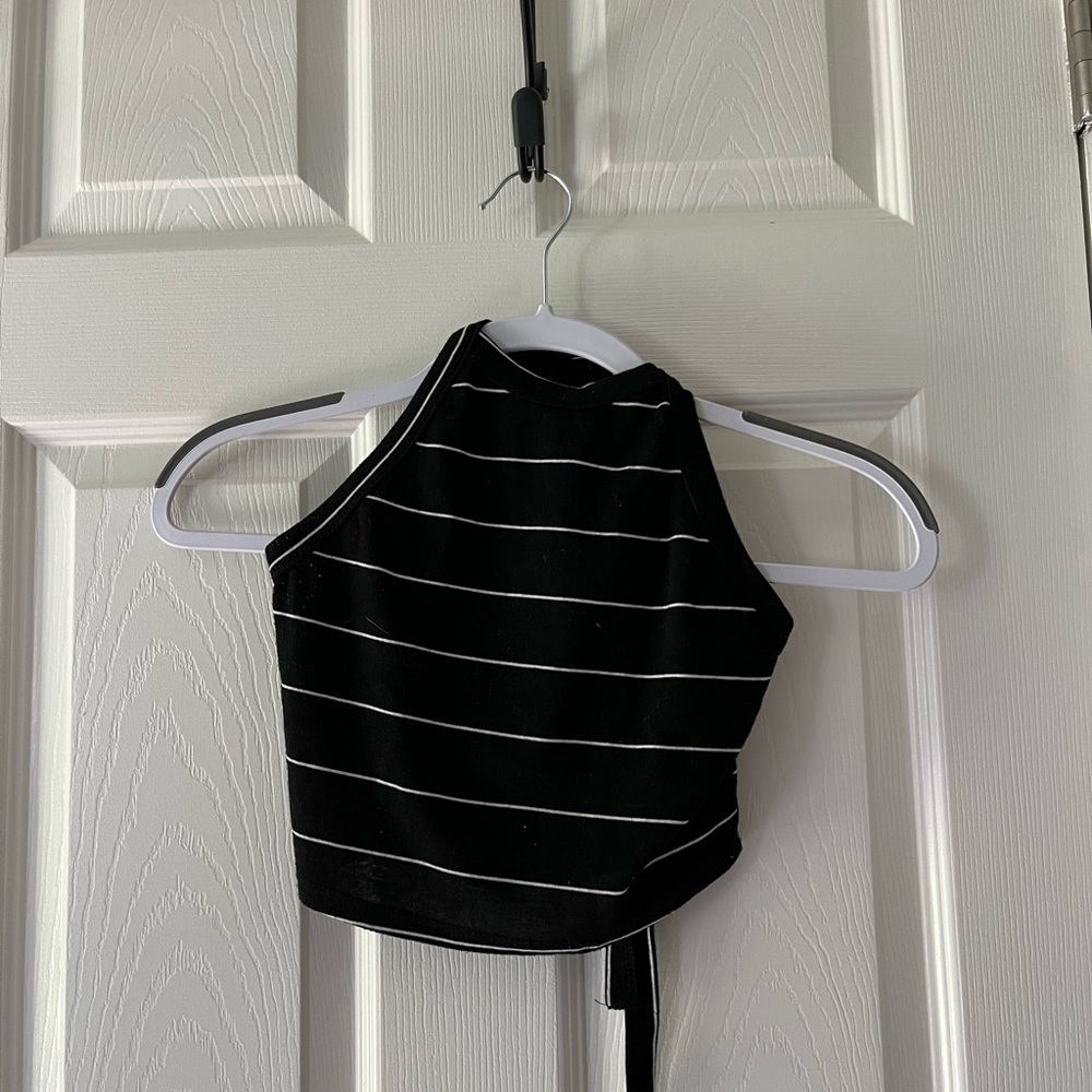 Black and White Striped Women's Halter Top